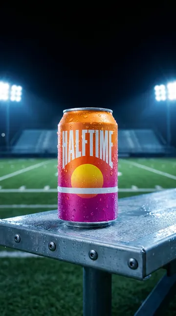 Halftime can on a stadium bench under floodlights